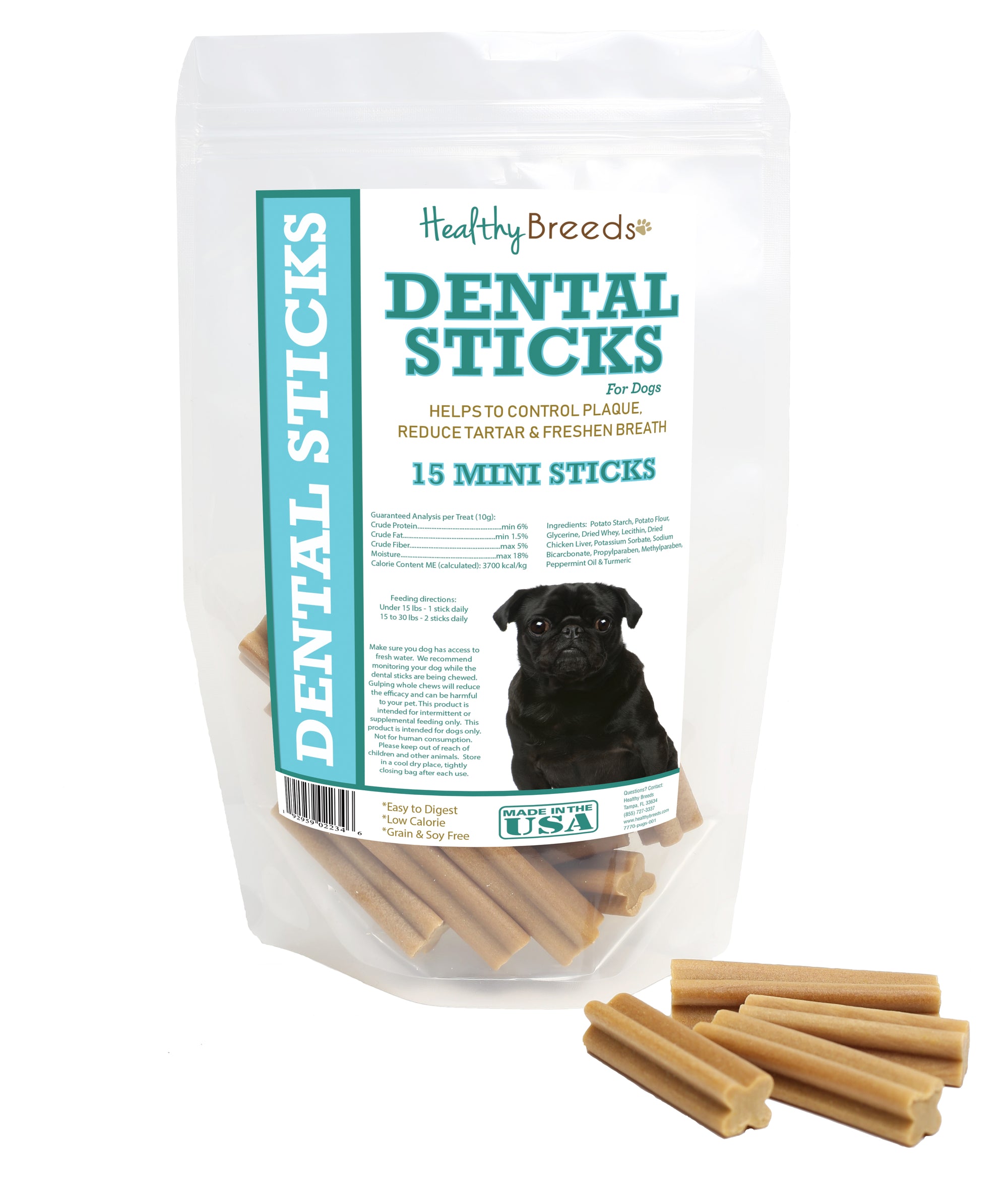 Healthy Breeds Pug Dental Sticks Minis 15 Count