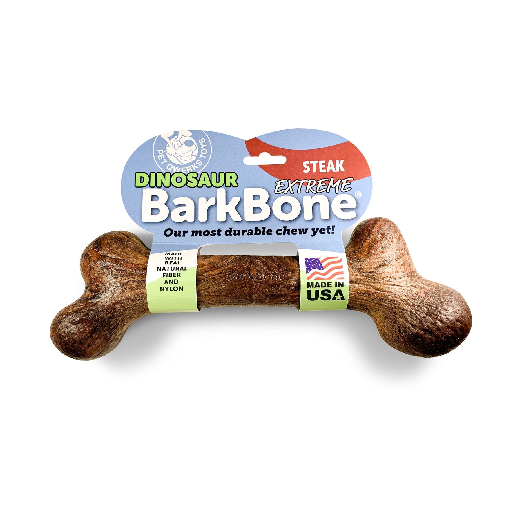 Pet Qwerks Extreme Steak Dinosaur BarkBone Nylon Dog Chew